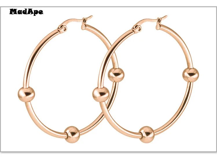 MadApe простые Бусины круглые серьги-кольца из нержавеющей стали модные женские золотые для ушей Eircle ювелирные изделия 4 размера Дамский подарок