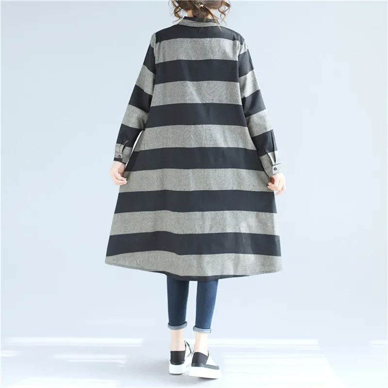 ilstile 2018 Fashion Women's Long Sleeve Striped Shirts Cotton Linen Casual Loose Long Tops Plus Size Spring Autumn Shirt M-XXL Blouses