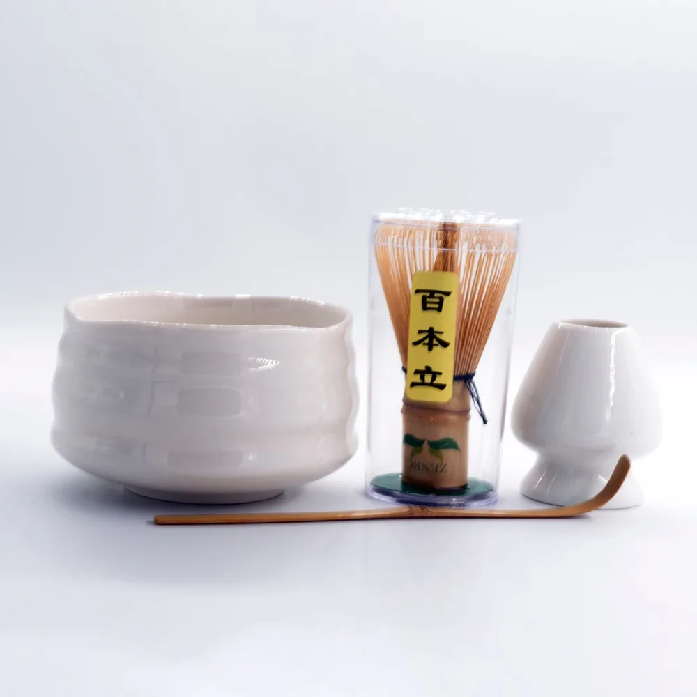 Супер 4в1 белый подарочный набор инструментов для зеленого чая Матча фарфоровая чаша для маття ручной работы японский бамбуковый Chasen венчик и совок