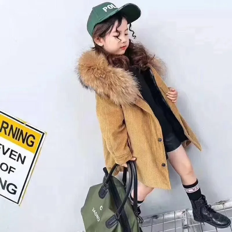 

Corduroy Children's Fur Baby Rex Rabbit Fur Jacket Winter long Parka coat boys and girls()