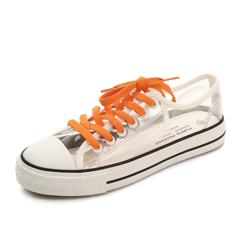 

Women's Shoes 2019 Spring Casual Clear PVC Sneakers shoes Woman Candy Lace Waterproof Fashion Ladies Flat Shoes