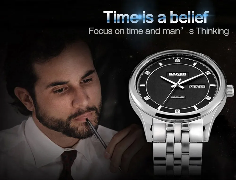Новые автоматические деловые часы CASIMA с бриллиантовым шармом, мужские часы с календарем, водонепроницаемые 100 м, нержавеющая сталь#6806