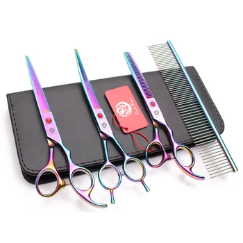 

7" Stainless Purple Dragon Colorful Comb Grooming Set Cutting Scissors Thinning Shears Up Curved Scissors Pets Shears Set Z3002