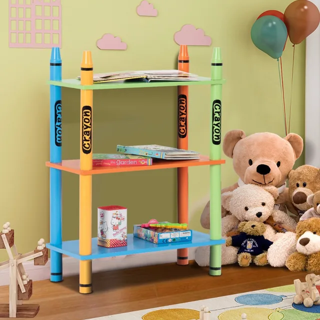 Best Quality Giantex 3 Tiers Kids Bookshelf Crayon Themed Storage Bookcase Shelves Toddler Colorful  Home Furniture HW58650