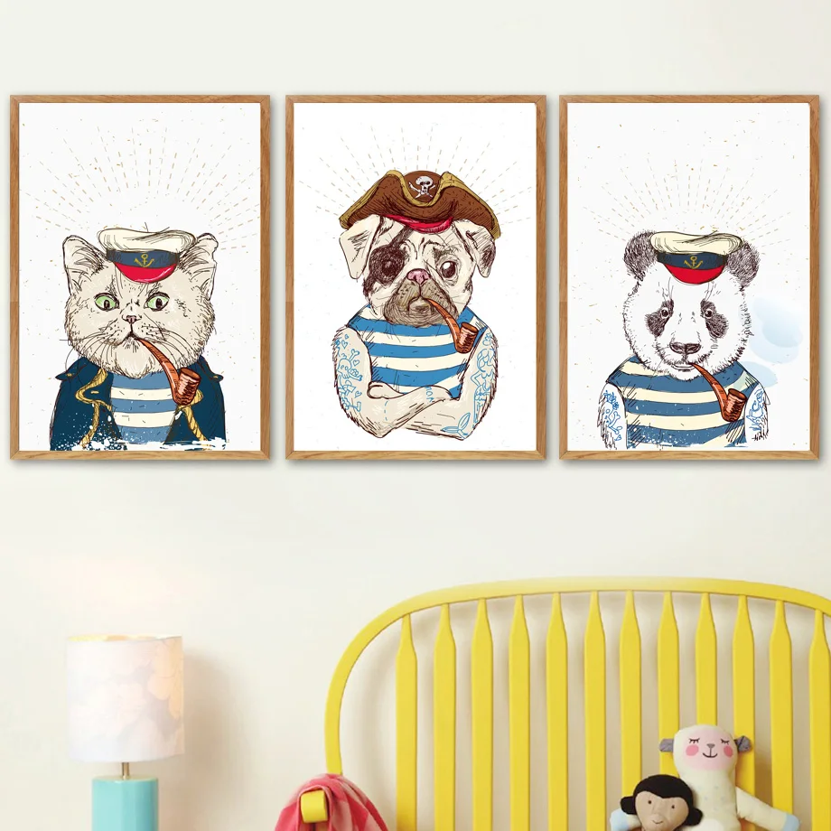 

Dog Pirate Captain Cat Panda Sailor Nordic Poster And Prints Wall Art Canvas Painting Wall Pictures For Kids Boy Bedroom Decor