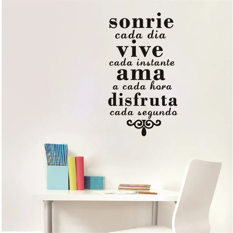 

Spanish Inspirational Quotes Wall Art Sticker Smile Everyday Live Every Moment Vinyl Art Mural Wall Decals Home Decoration