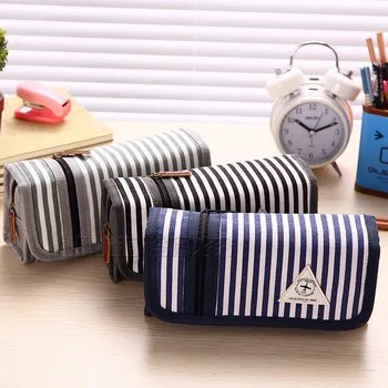 

Multifunctional Canvas Navy Style Stripe Pen Pencil Case Organizer School Boys and Girls