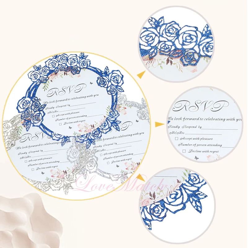  50pcs Flower Glitter Paper Laser Cut Invitation Cards Wedding Invitations Card With Envelope Weddin - 32981012699