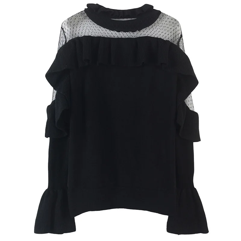 Maglione All'inizio Prospettiva Spalla Coreano Delle Primavera Loto Dello Chart Schermo see esposto Della Del See Di Chart Vestito Svasato Nuovo Finitura Donne Sexy Manicotto Foglia PrPqUvw