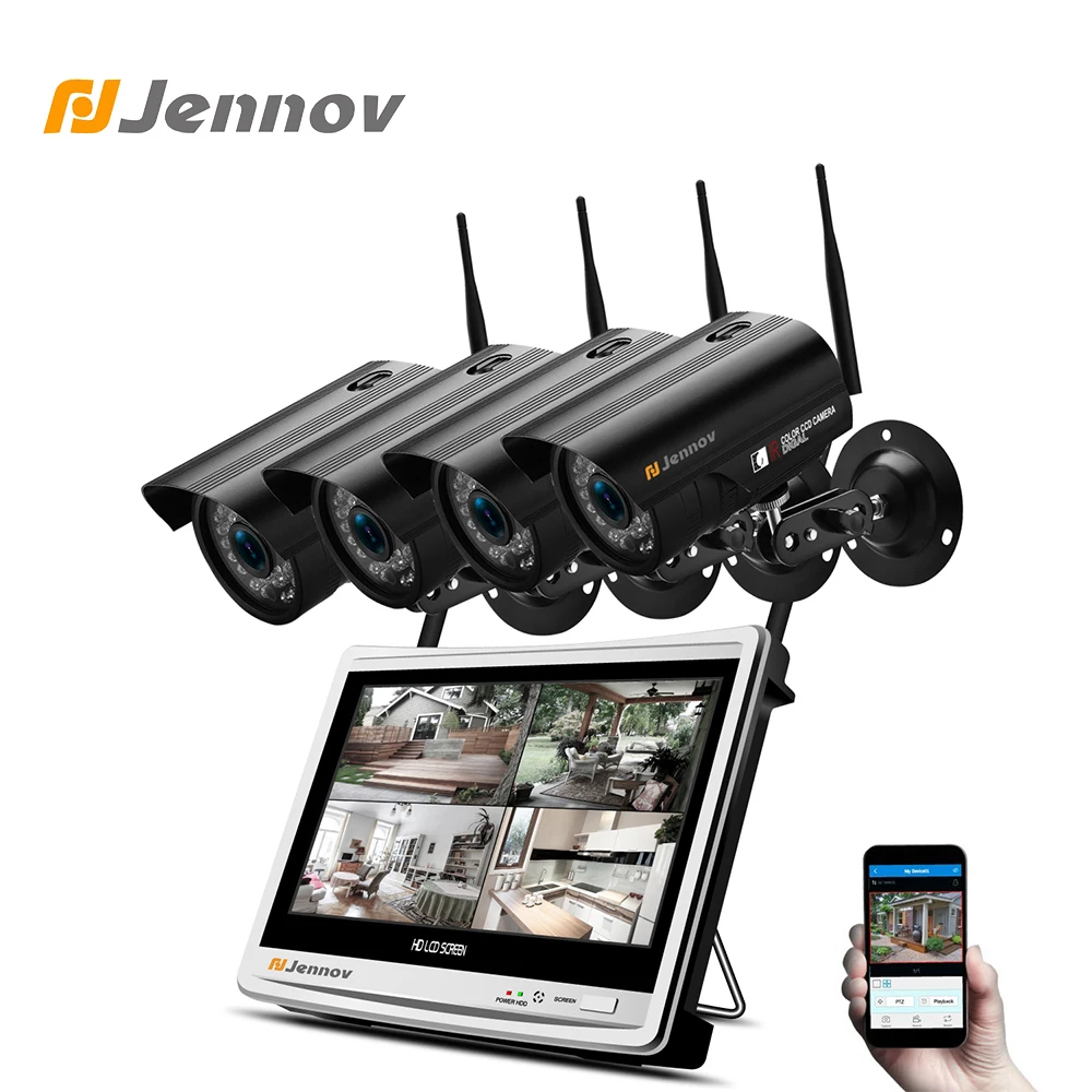

Jennov LCD Screen Video Surveillance Cameras CCTV Camera System Wireless IP Video Surveillance Kit Wifi CCTV System NVR Wifi