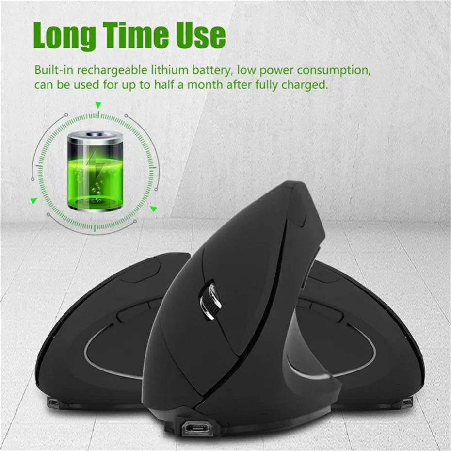 Basix Rechargeable Wireless Mouse 2.4GHz Vertical Gaming Mouse6