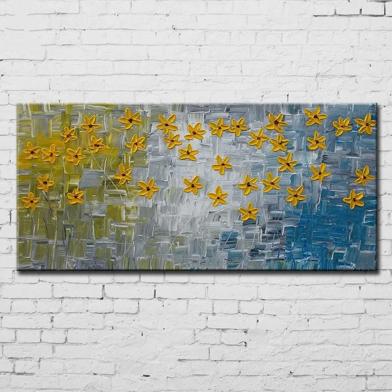 

Hand Painted Abstract Yellow Flowers Oil Painting on Canvas Acrylic Floral Paintings Palette Knife Modern Home Decor Wall Art