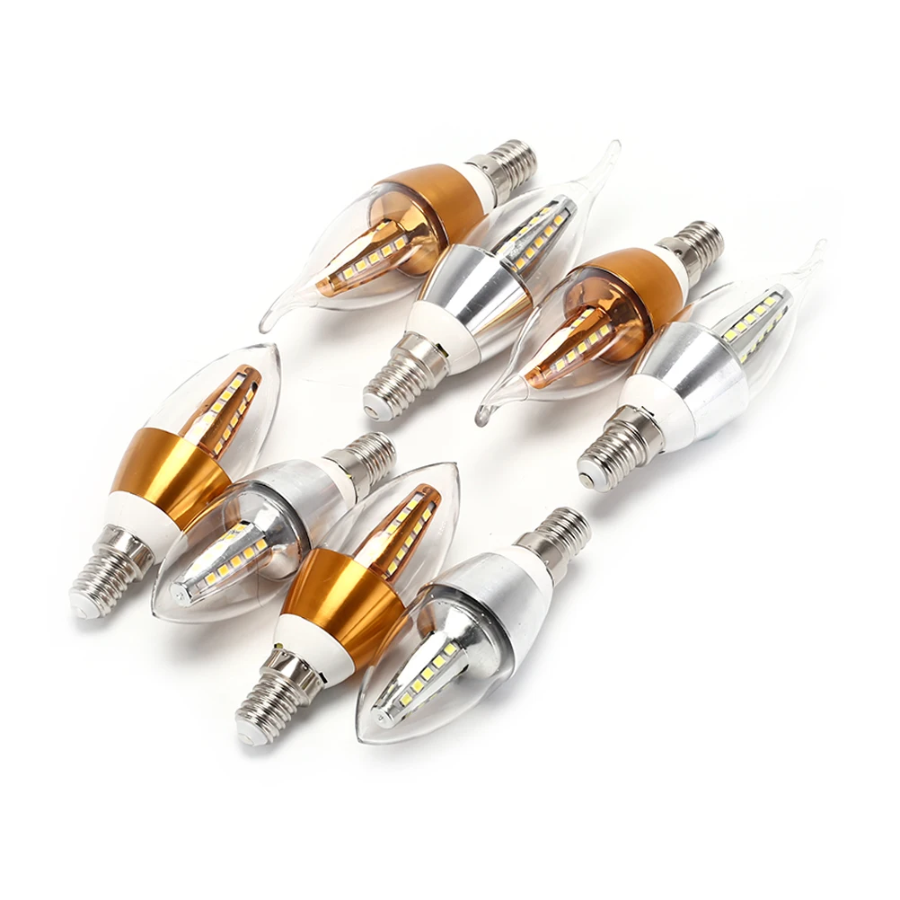 High Quality Aluminum Velas Lampara Led E14 Candle LED Bulb LED Light Lamp 220V Golden Silver Cool Warm White Lampadina Candela