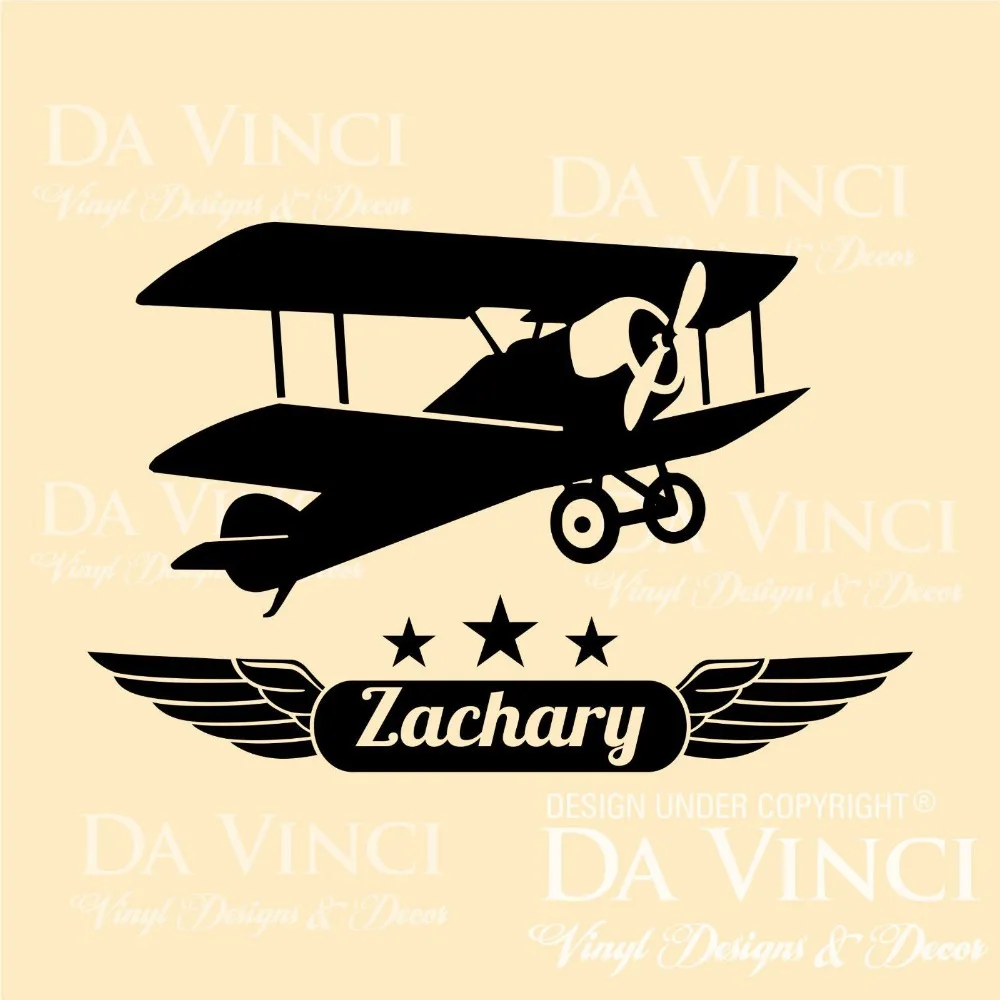 Airplane Aircraft Planes Biplane Custom Wings Wall Name Vinyl Wall
