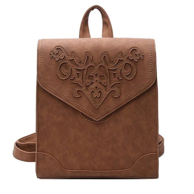 

Fashion Women Leather Backpack Female Floral Bag Ladies Softback Character Embossing Backpacks Mochilas Mujer School Style D52