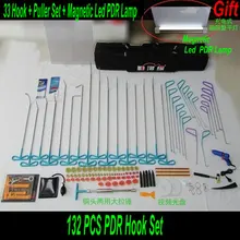 132 PCS PDR Hook Tools Push Rod Black Car Crowbar Pump Wedge Paintless Dent Repair Tools PDR Kits Ding Hail Puller Set