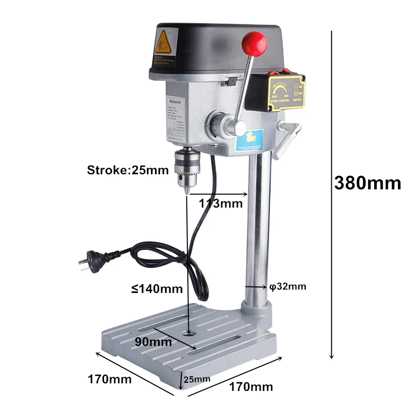 Высокоскоростной мини-сверлильный станок 340 Вт Настольный станок сверлильный патрон 1-10 мм для дерева, металла, электрических инструментов