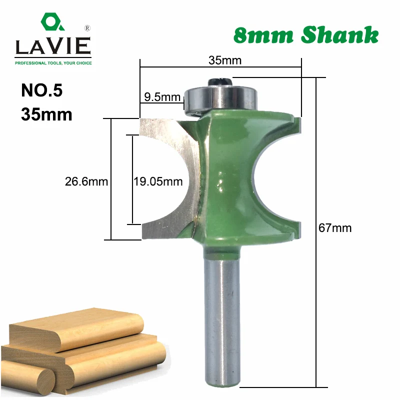 LA VIE 5 PCS 8mm Shank Bullnose Half Round Bit