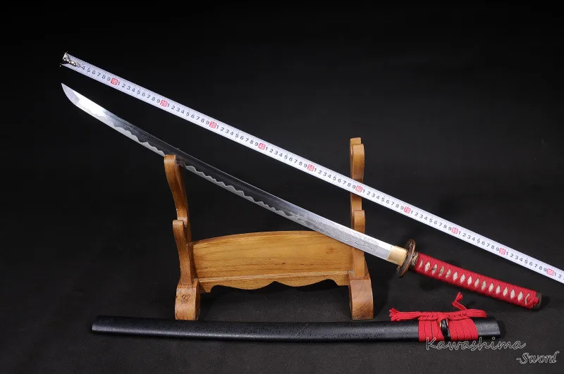 Full Tang Katana Damasucs Folded Steel Clay Temper Blade Engraved Pattern Sharp Ready for Battle