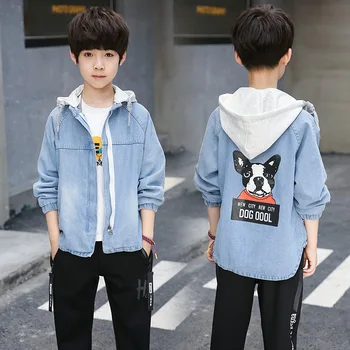 

Children's Garment Autumn New Pattern Korean Puppy Printing Hat Cowboy Loose Coat Fashion Jacket