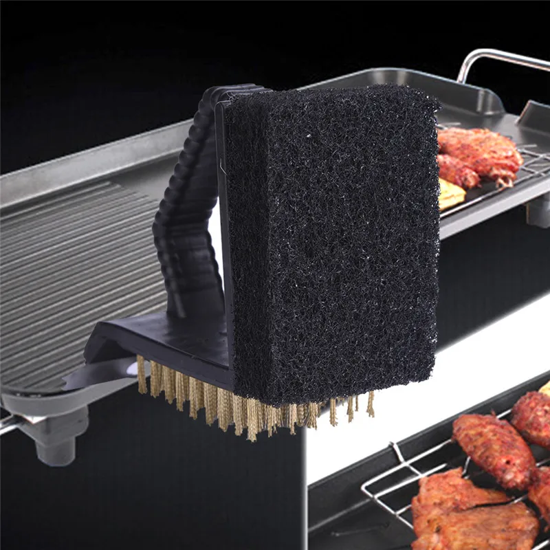 1Pcs 3 in 1 Barbecue Grill Brush Copper Steel Cleaning Brushes Barbeque