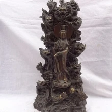 USPS в США S1586 1" Китайский Чистая Бронзовый 9 Голова Дракона Лотоса Кван-Инь QuanYin Пот Статуя Будды