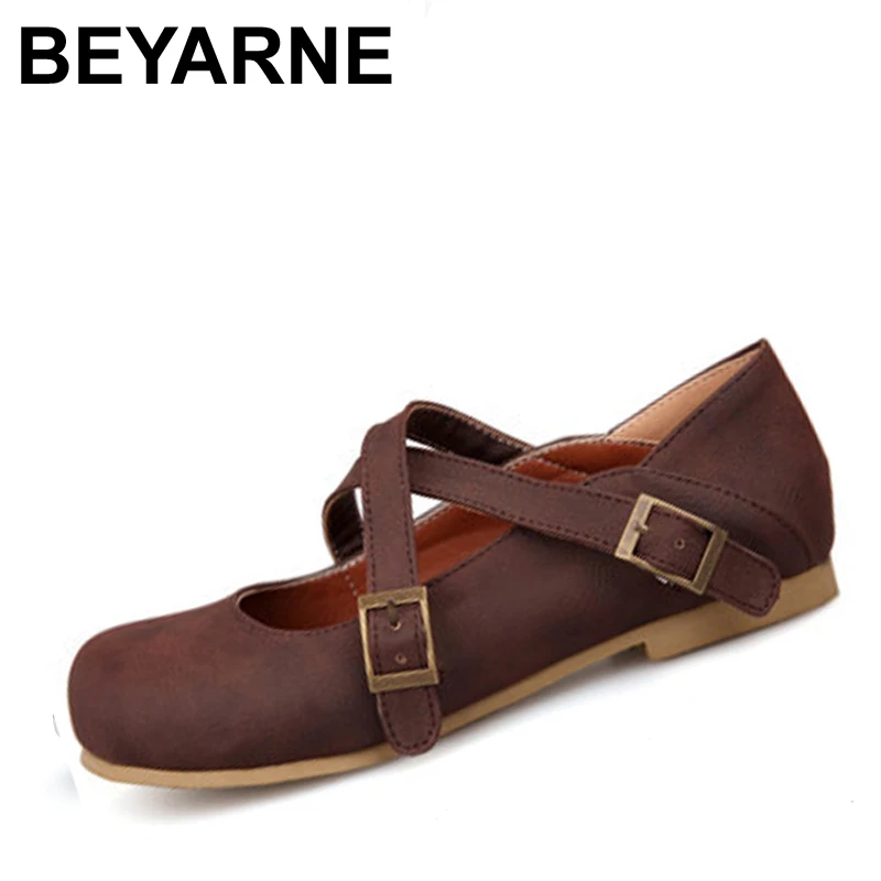 

BEYARNE Fashion Crosstie Buckle Strap Women flats Brand Round toe Rome style Sweet Princess Spring Summer Shoes Flat Shoes Women
