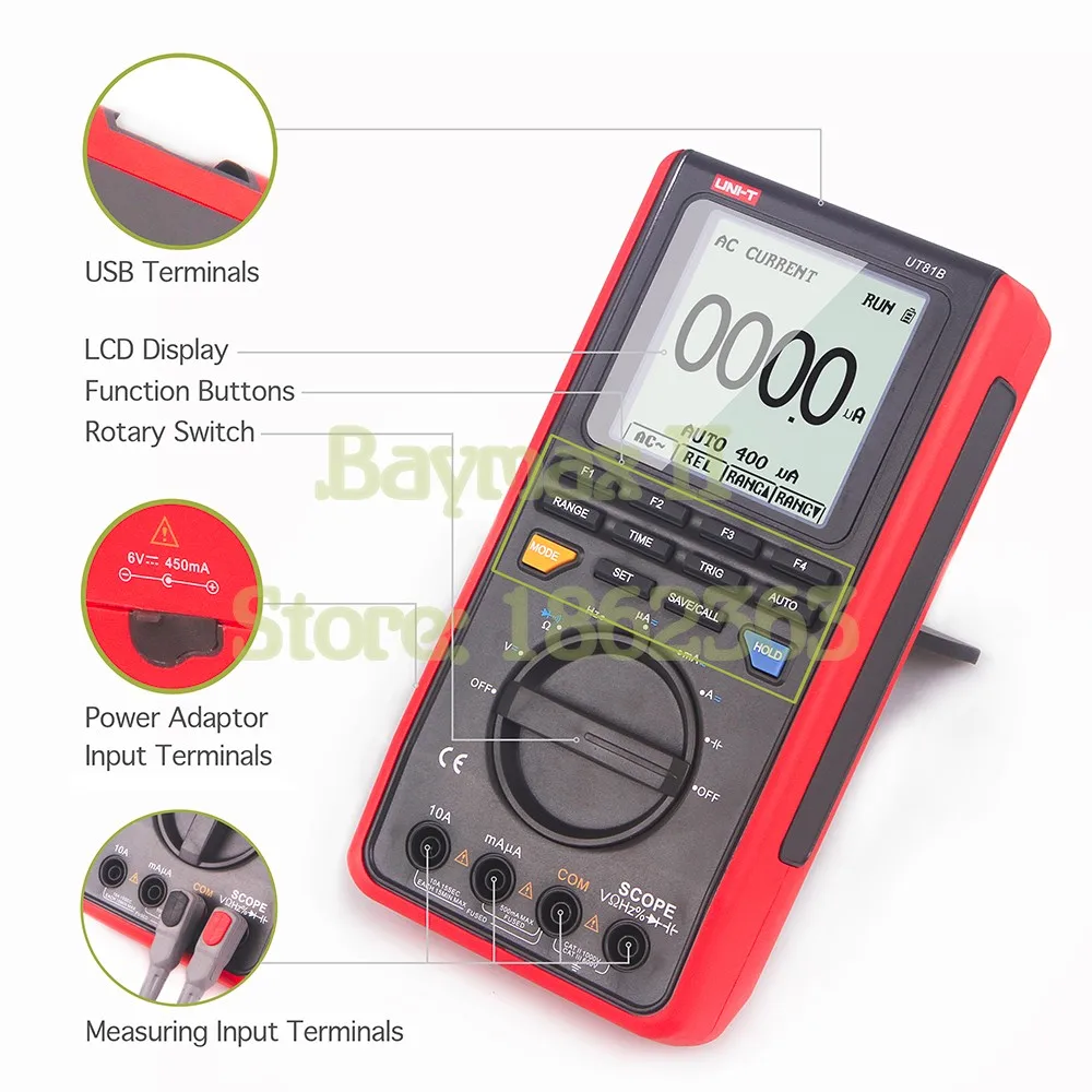 UNI-T UT81B 8 МГц 40 мс/с частота дискретизации в реальном времени Ручной ЖК-дисплей осциллограф цифровой мультиметр