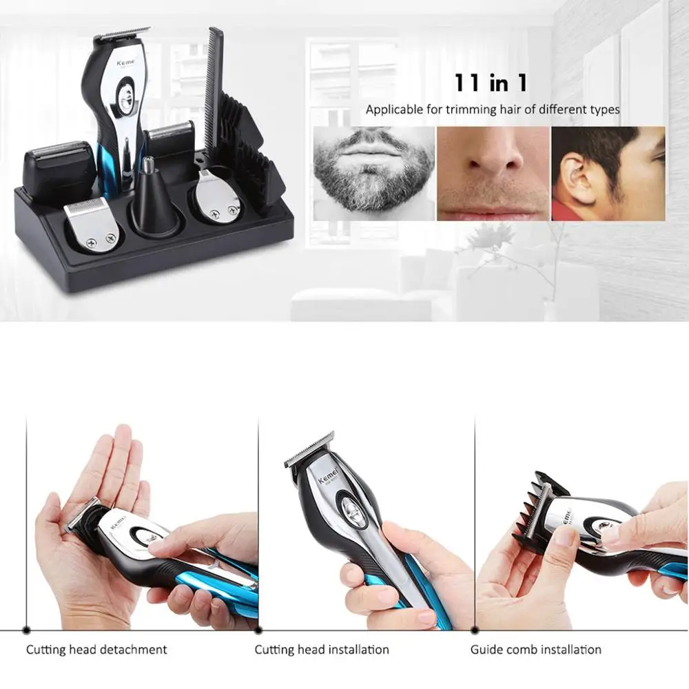 Мужской бритвенный станок KEMEI аккумуляторные электрические триммеры для волос 11 в 1 машинка для стрижки волос электробритва триммер для бороды Триммер для носа 3