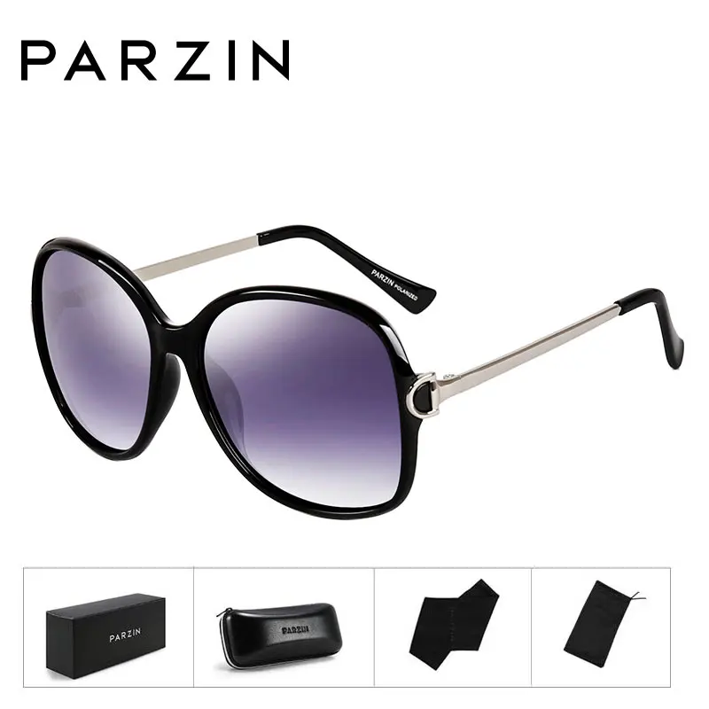 PARZIN, брендовые Модные женские поляризованные солнцезащитные очки с большой оправой, высокое качество, Ретро стиль, металлические дужки, дизайнерские солнцезащитные очки - Цвет линз: Black