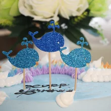 6 pcs/pack Kawaii Blue Whale Cake Topper Set for Kids Birthday Party Decoration Supplies Baby Shower Party Deco