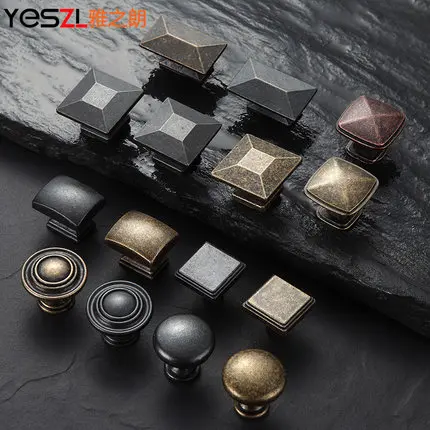 

Antique Old Door Handle Single Hole Drawer Pulls Wardrobe Kitchen Iron Yellow Bronze Ancient Circle Ring Round Knobs