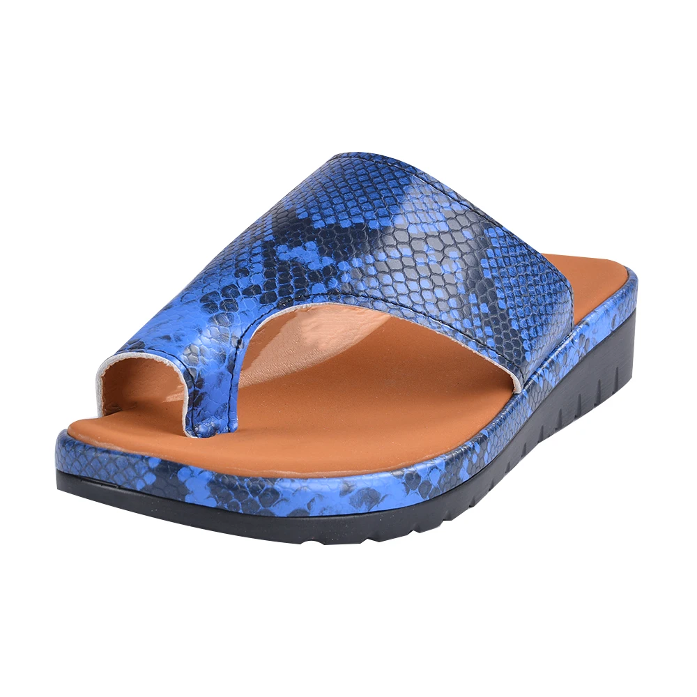 Puimentiua/женские тапочки; повседневные мягкие босоножки на плоской подошве с большим носком; женская обувь; удобная ортопедическая обувь на платформе; корректор - Цвет: Blue Snake
