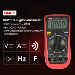 UNI-T UT890C + цифровой мультиметр True RMS AC/DC метр тестер с 6000 отсчетов DC/AC Напряжение ток температура