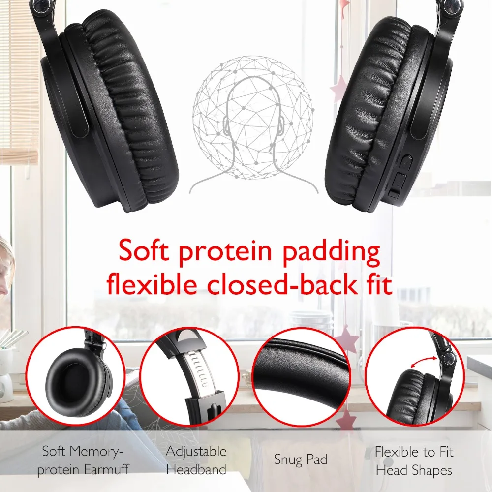 Oneodio cancelación del ruido auriculares V4.1 auriculares Bluetooth Wireless-Ear estéreo inalámbrico + Cable de auriculares para teléfonos móviles PC nuevo - 5