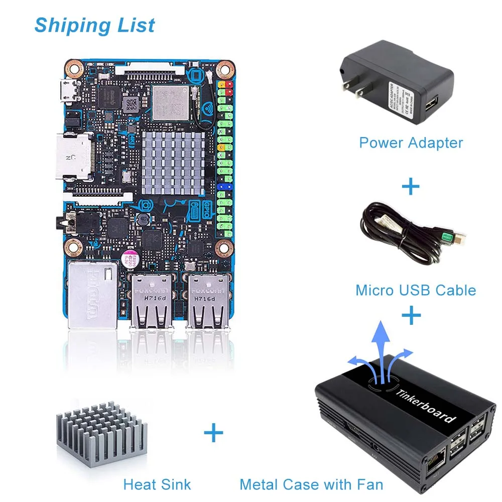 Плата ASUS SBC Tinker S RK3288 SoC 1,8 ГГц четырехъядерный процессор, 600 МГц Mali-T764 GPU, 2 Гб LPDDR3 и 16 Гб eMMC tinkerboard - Комплект: Комплект 3