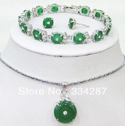 

refinement real nature greenstone emerald jade pendant bracelet earring set