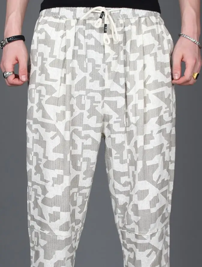M-3XL! новые мужские льняные штаны с 9 точками, летние свободные камуфляжные дамские шаровары с корейским принтом, популярные цветные штаны - Цвет: Nine pants