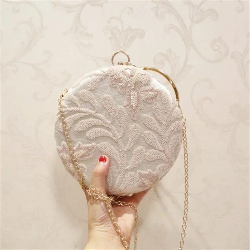 

2023 New Women Handmade Sequin Evening Bags Flower Round Shaped Wedding Dinner Bags With Chain Drop Shipping MN1250