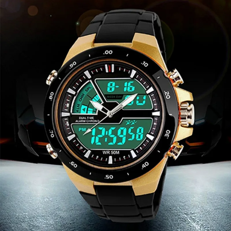 Men Stainless Steel Waterproof Chronograph Sport Digital Watches Analog