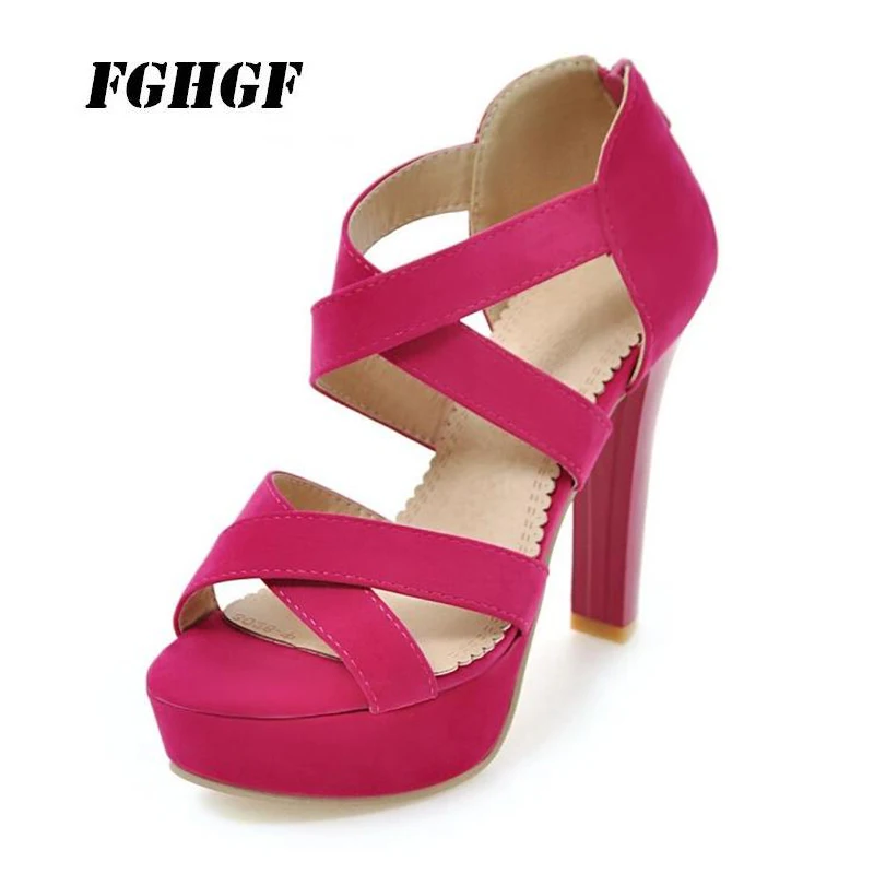 

Summer new size sandals 11.5cm ultra high heel single shoe zipper waterproof platform Roman chunky open toe shoes 34-43 yards