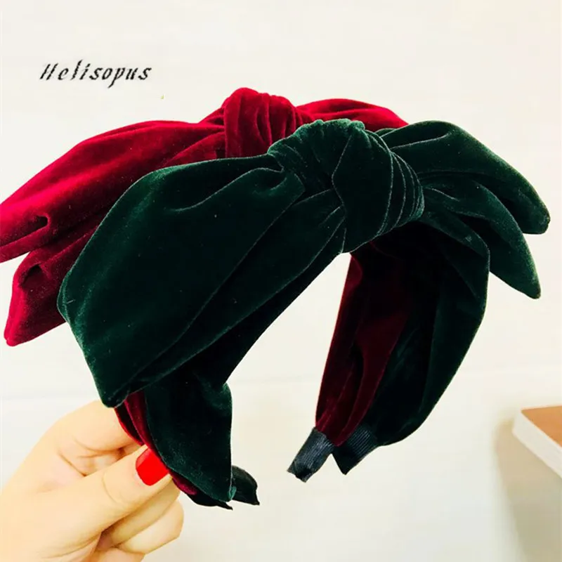 

Helisopus 2019 Vintage Thick Knot Headbands for Women Velvet Retro Big Bow Hairband Women Fashion Hair Accessories