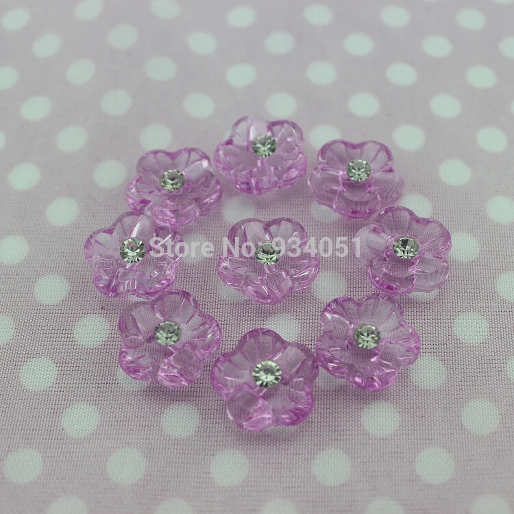 

set of 300pcs Lavender Plum Blossom Flower Buttons w/ rhinestone centre15mm Garment Plastic Fastener Shank for DIY Decor