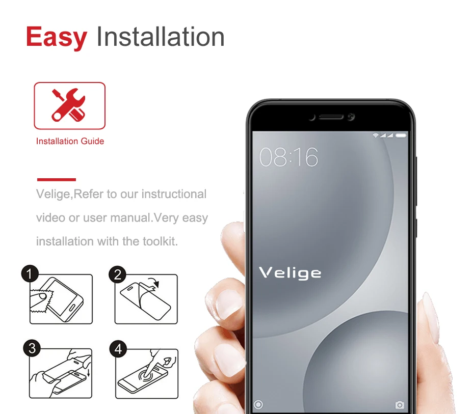 Velige Full Cover Tempered Glass For Xiaomi Mi 5C Mi5C M5C 5 C Xiomi Mi 5C Screen Protector 2.5D Protective Guard Glass Film (2)