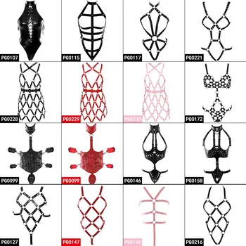 

Pu Leather Harness Belt Set Bra Sexy Punk Rivet Goth Lingerie Party Dance for Women Cosplay Costumes Festival Rave Plus Size