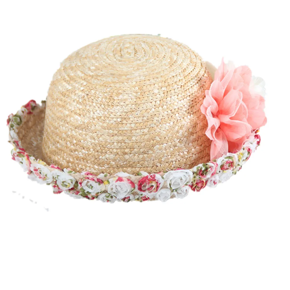 Girl Wide Brim Crocheted Straw Hat Beach Sun Vision Cap for Kids Holiday Travel
