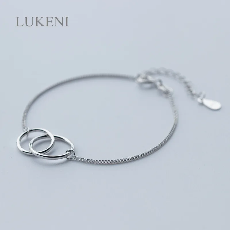 Lukeni Лидер продаж S925 стерлингового серебра двойной круг петли браслет блокируя круг жизни цепи Браслеты для девочек
