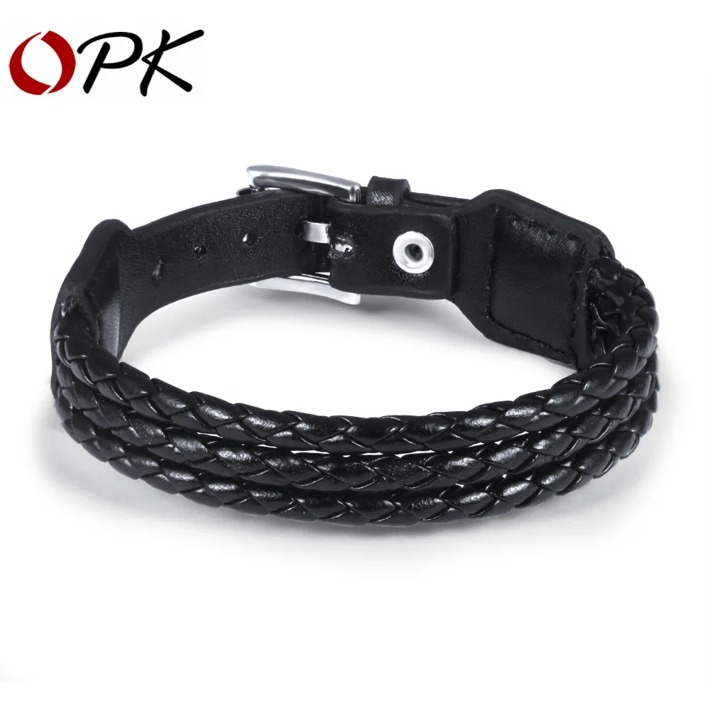 

OPK Personality Three Layers Man Wrap Bracelets Adjustable Belt Design 18-20cm Long Men's Leather Jewelry Bracelet PH1057