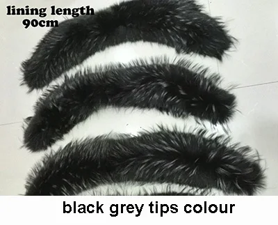 Натуральный высококачественный воротник из меха енота, воротник из натурального меха енота длиной 100 см, меховой шарф BE1507 CPA - Цвет: black grey 90cm
