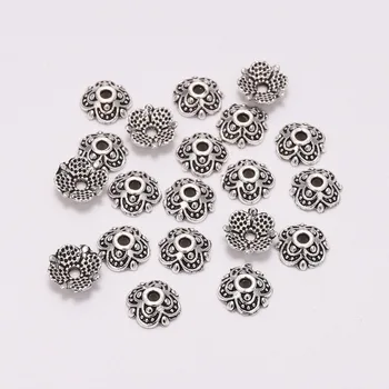 

50pcs/Lot 8mm 4 Petals Antique Carved Flower Metal Bead End Caps For Jewelry Making Findings Needlework Diy Accessories